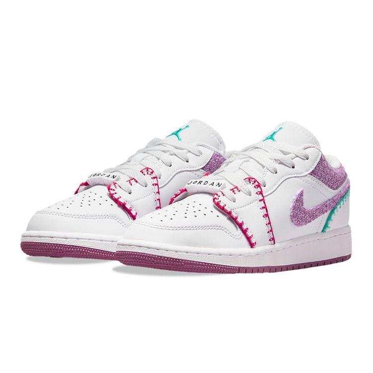 Air Jordan 1 Low SE GS Knit Kids Sneakers White Rush-Pink Washed-Teal DM9037-100