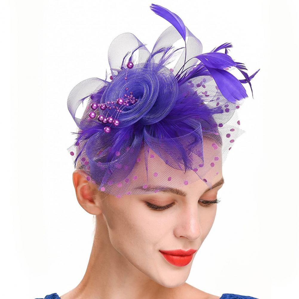 Шляпа Fascinators с сетчатым цветком, искусственным жемчугом, перьями, украшением для головы для чаепития, ретро-обруч для волос, повязка на голову для вечеринки
