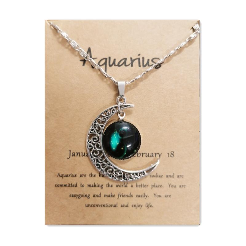 Новое европейское и американское светящееся ожерелье с двенадцатью знаками зодиака, винтажный кулон в виде луны, короткое ожерелье