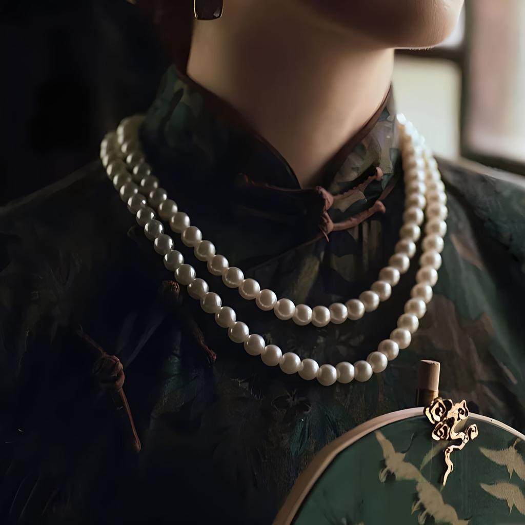 Ретро Жемчужное Ожерелье Женственная Элегантность Темперамент Маленький Аромат Двухслойная Цепочка на Ключицу Длинная Цепочка для Свитера Аксессуары