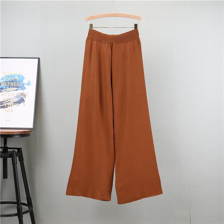 Осенне-зимний женский вязаный костюм, полуводолазка, свитер, цветные брюки, широкие брюки, модный комплект из двух предметов Tide