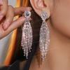 Fashion Geometric Hollow Long Fringed Earrings Women's Pierless Earclips Rhinestone Stud Earrings