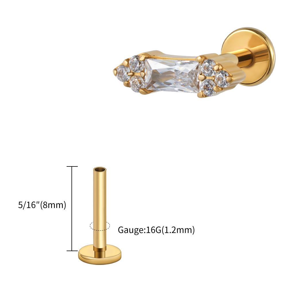 Right Grand ASTM F136 Titanium 16G Baguette CZ Stud Earring Cluster CZ Cartilage Tragus Helix Labret Nose Stud Piercing Jewelry