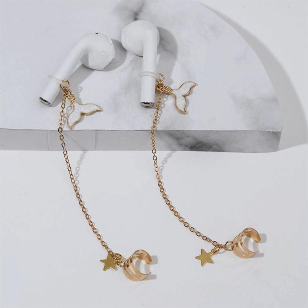 2pcs/pair Star Anti-Lost Earphone Clip Ear Decor Headphone Chains Earphone Protection Chain Girls