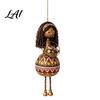 Vintage Dancing Girl Hanging Pendant Hand‑Painted Folk Style Ornament Ethnic Doll with Bell & Basket Rustic Art Resin Ornament Boho Wall