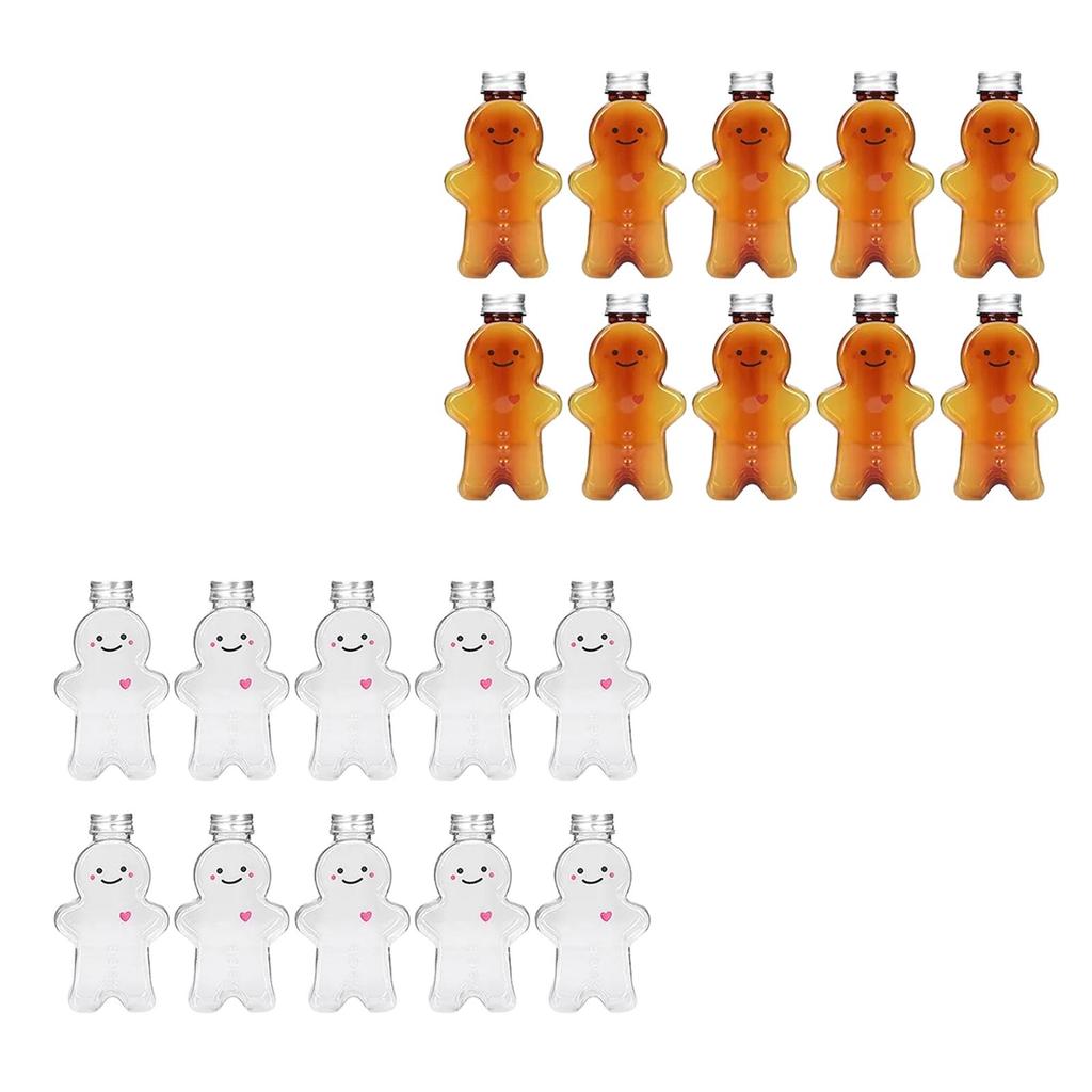 10Pcs Empty Juice Bottles Cute Gingerbread Man Multifunctional with Airtight Lids for Tea Milkshake Party Favors Camping Travel