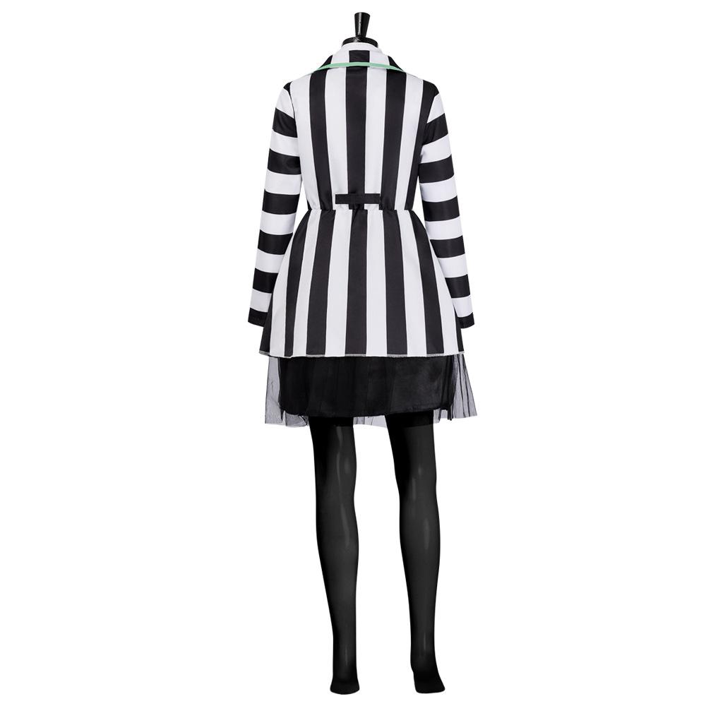 Beetlejuice Cosplay Costume Set, Black‑White Striped Suit for Women