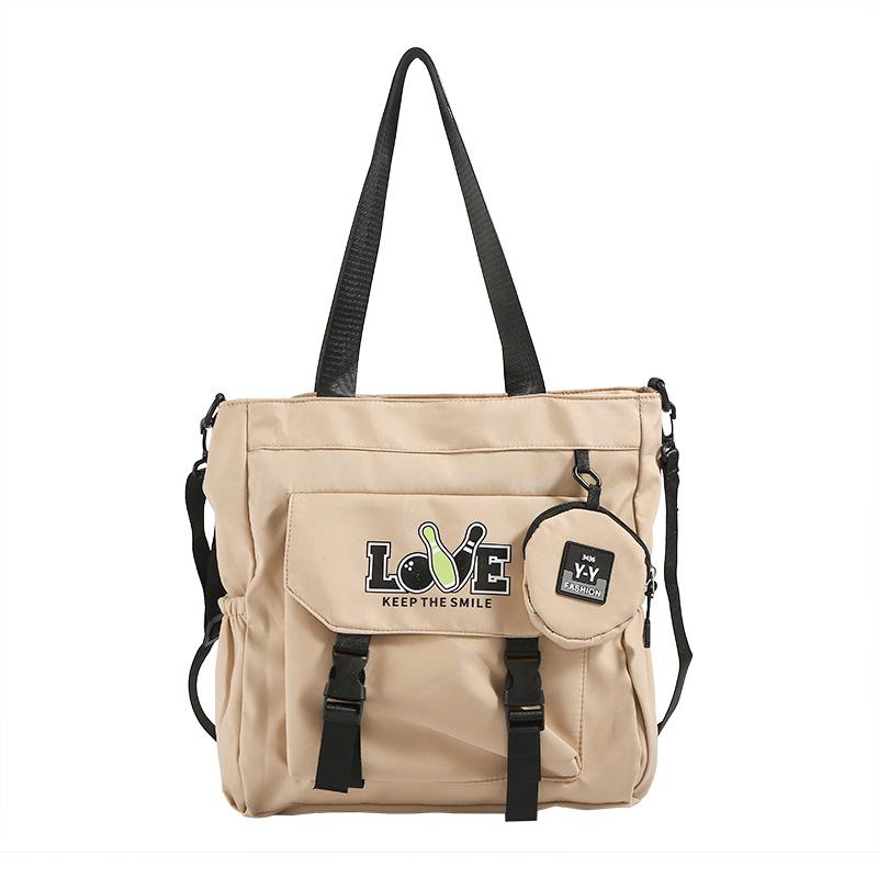 Campus Style Simple Solid Color Large-Capacity Make-Up Bag Student Backpack Leisure Literary Shoulder Bag Hand-Held Schoolbag