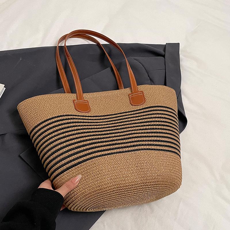 Новая плетеная соломенная сумка для женщин, летние сумки, сумки-тоут с видом на море, плетеные сумки через плечо большой емкости, высококачественные сумки-ведра