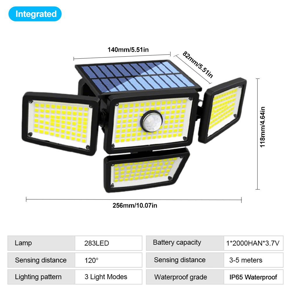 283/288LED Solar Powered Outdoor Light Motion Sensor with Remote Security Street Lamp Adjustable Waterproof Garage Garden Patio