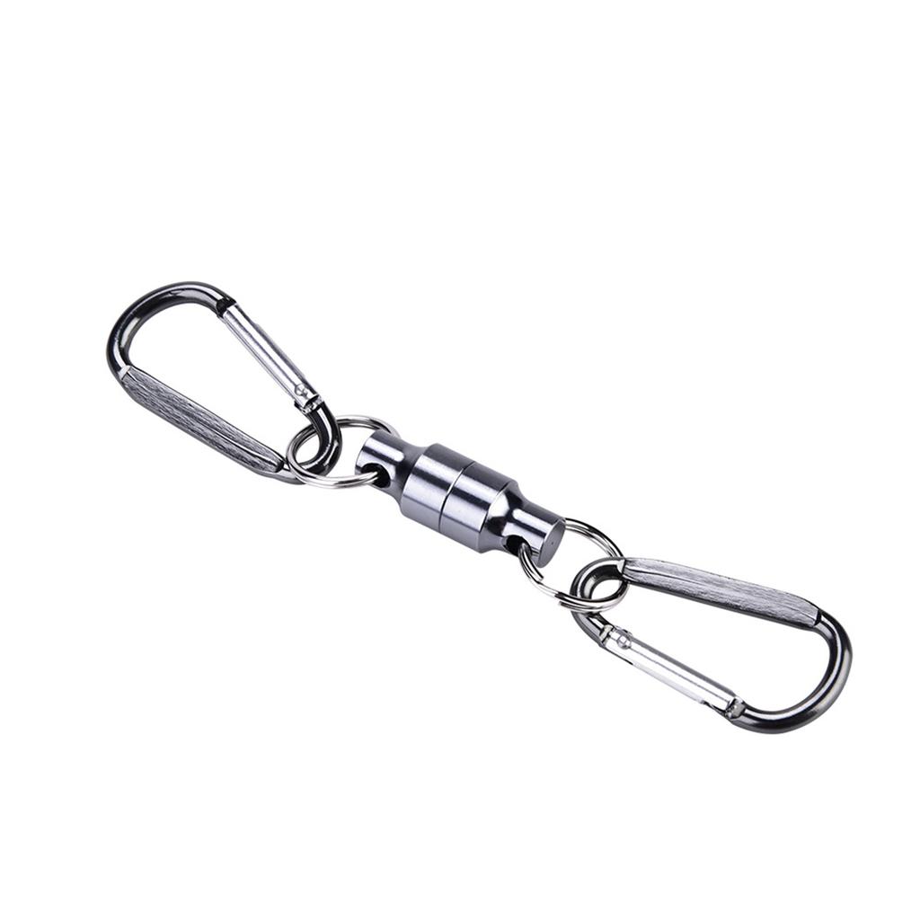 Magnet Buckle Fly Fishing Magnetic Net Release Clip Hanging Holder Lanyard Clip(Double, Silver)
