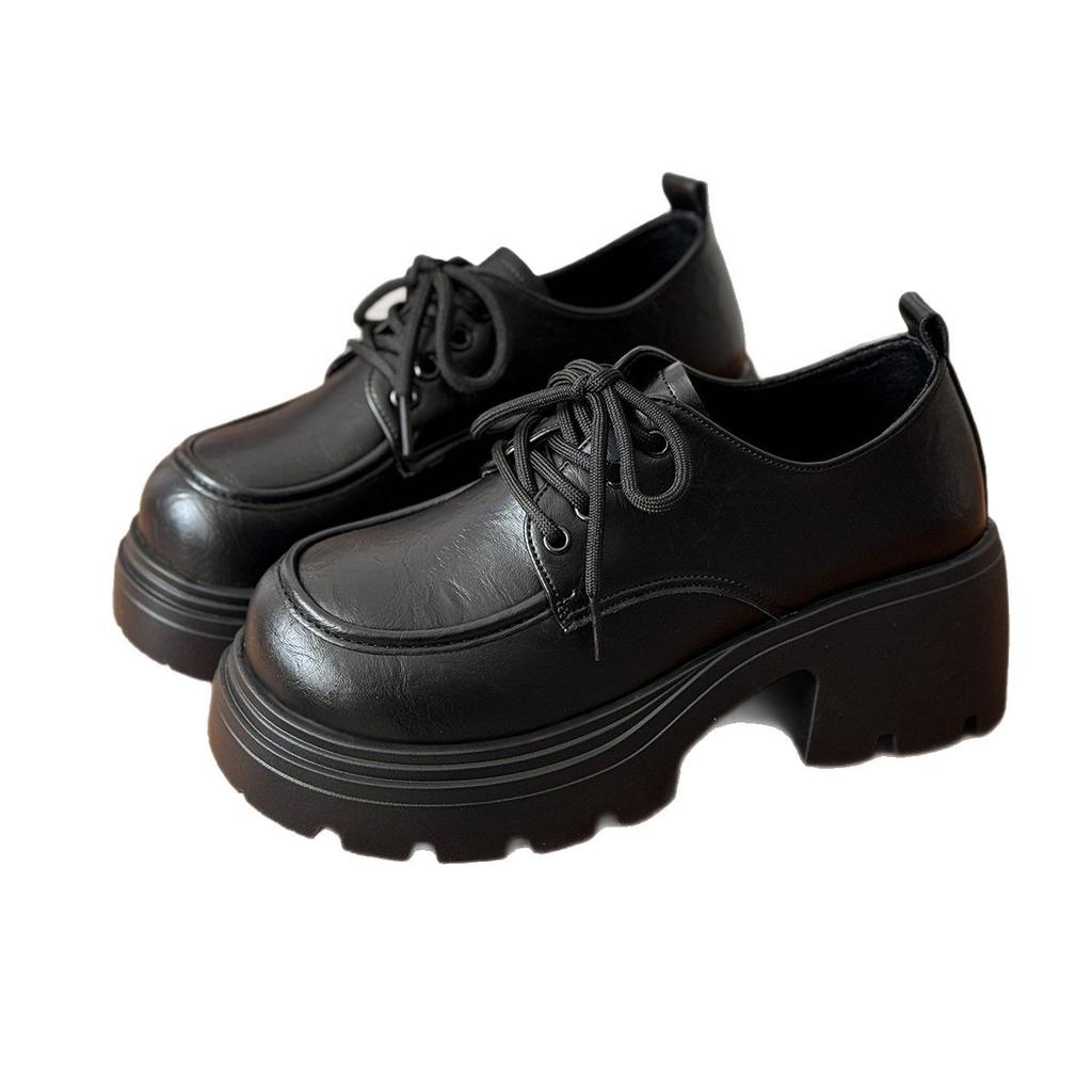 Маленькие кожаные туфли в британском стиле женские 2025 лето новый ретро японские на толстой подошве с увеличением роста на шнуровке туфли-лоферы интернет-знаменитости женские сингл