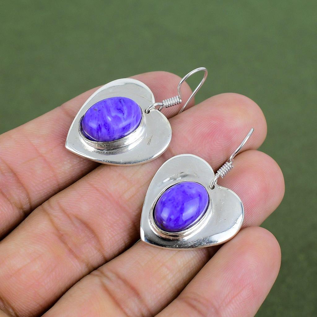 Серьга из чароита Серьга из стерлингового серебра 925 пробы Серьга ручной работы Бохо-украшение Серьги с драгоценными камнями Для мамы Натуральные украшения из чароита Подарки для нее