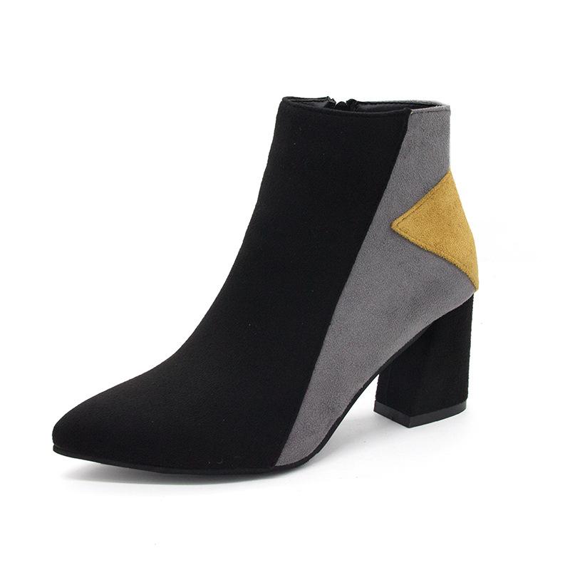 Модные туфли с острым носком на квадратном каблуке Ботильоны на высоком каблуке Ботинки женские осенне-зимние туфли женские Разноцветные модные ботинки женские
