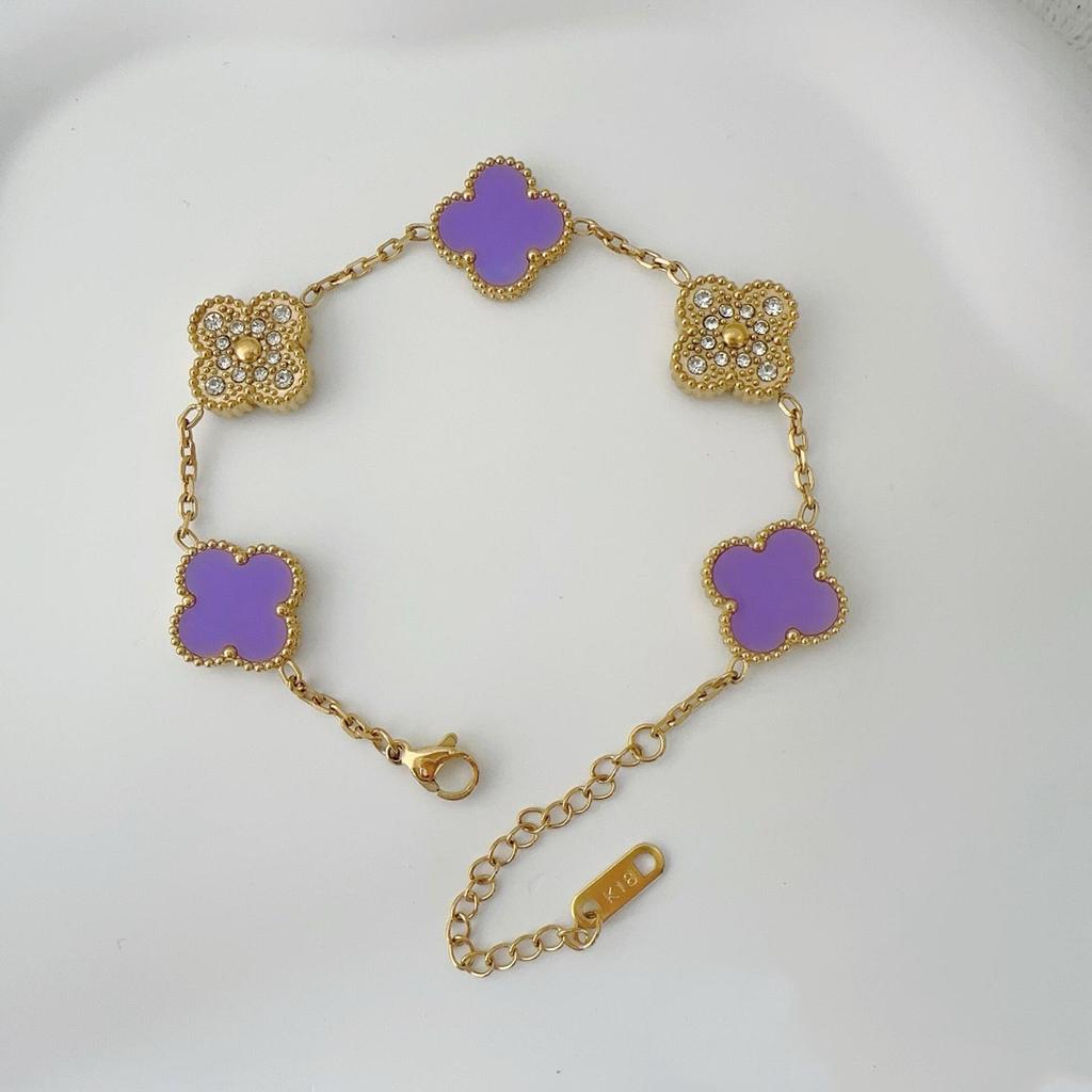 Двусторонний браслет из пяти цветов Браслет с четырьмя листочками клевера Не теряет цвет Женский элегантный легкий роскошный браслет темперамента