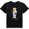 Polo Хлопковая однотонная трикотажная футболка с круглым вырезом и короткими рукавами с медведем Женские топы Черный 211971709-001