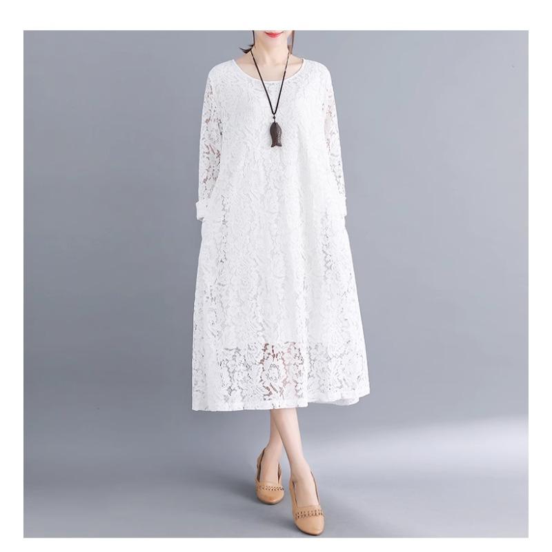 Весна-лето Плюс Размер Женское Однотонное Утягивающее Кружевное Платье