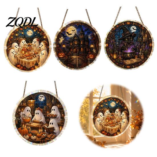 Decorative Light Refracting Pendant Halloween Acrylic Puzzle Sun Catcher, DIY Spooky Suncatcher Kit, Hanging Decor Gothic Stained Glass Window