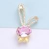 Blucome Cartoon Sweet Cute Inlaid Artificial Yellow and White Crystal Big-eared Rabbit Brooch Animal Small Pin
