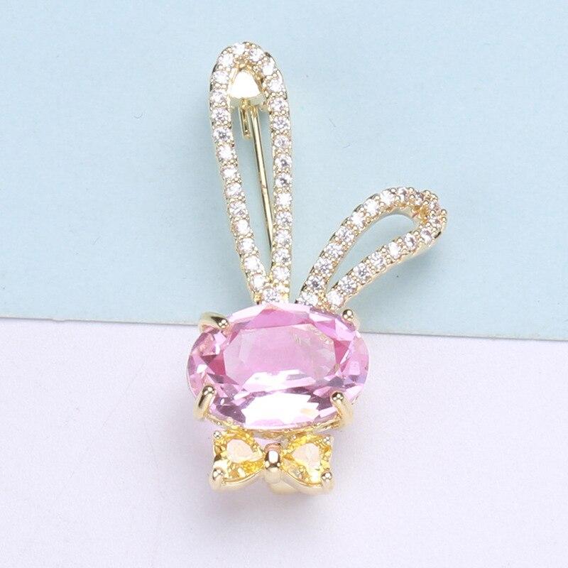Blucome Cartoon Sweet Cute Inlaid Artificial Yellow and White Crystal Big-eared Rabbit Brooch Animal Small Pin