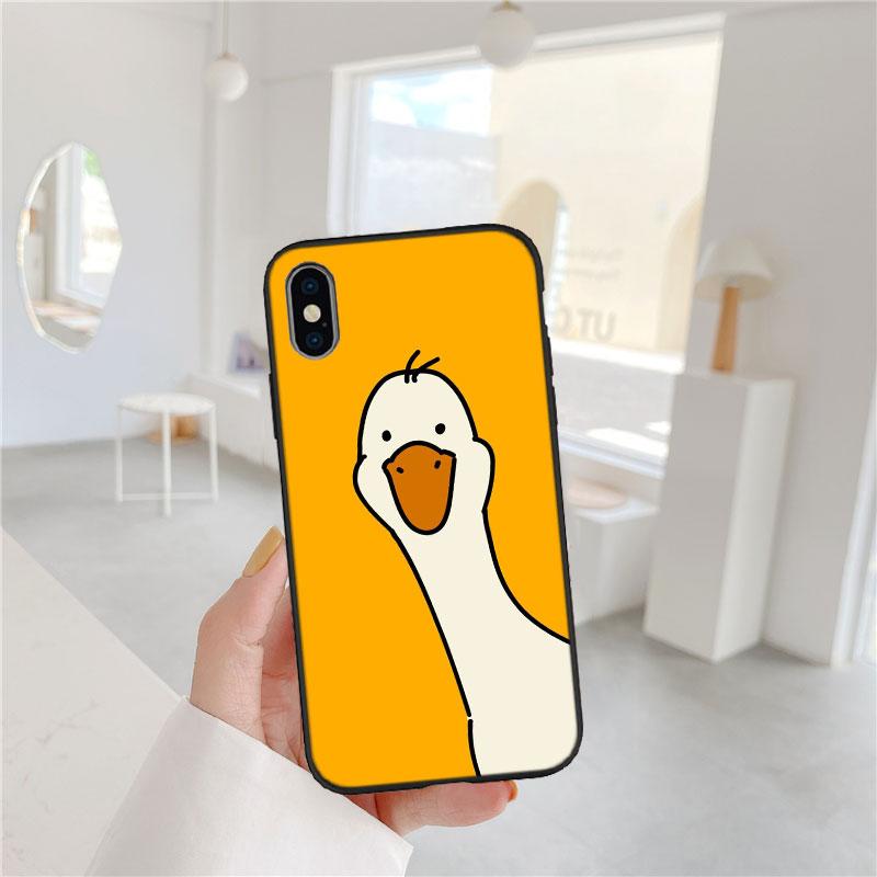 Мягкий чехол-накладка FM20 с мультяшным утёнком для iPhone 16 15 14 13 12 Pro Max Plus Mini