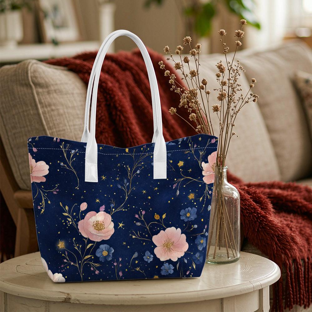 Romantic Floral Tote Bag Fashion Casual Large Capacity Daily Commute All Match Portable Carry Bag