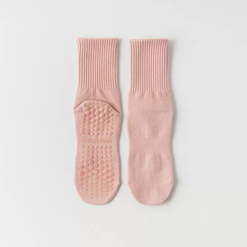 Women's Combed Cotton Anti-Pilling Fitness Pilates Sports Socks Solid Color Non-Slip Shark Pants Long Running Socks Yoga