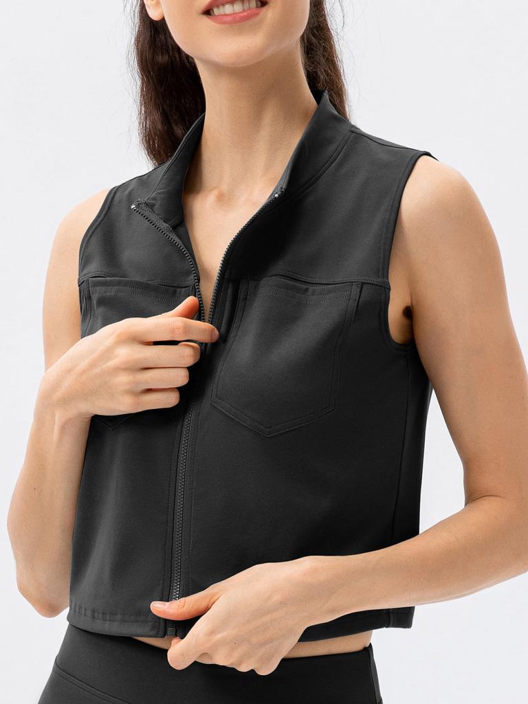 Женский спортивный жилет на молнии, повседневные жилеты без рукавов