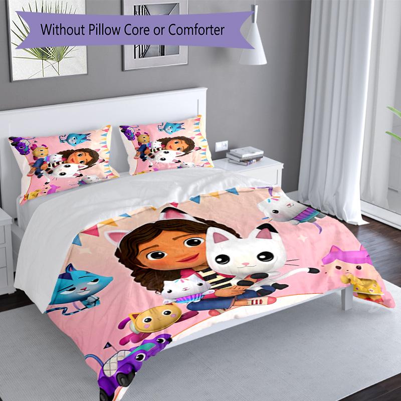 3pcs Gabby's Dollhouse2 pattern bedding set duvet cover set includes duvet cover &pillowcases, perfect all season bedroom decoration & gift