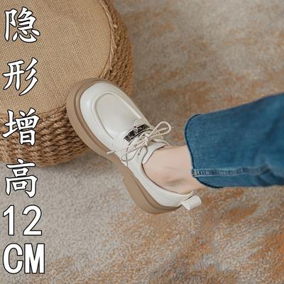 Женские новые универсальные одинарные туфли на шнуровке на толстой подошве с внутренней платформой из черной маленькой кожи