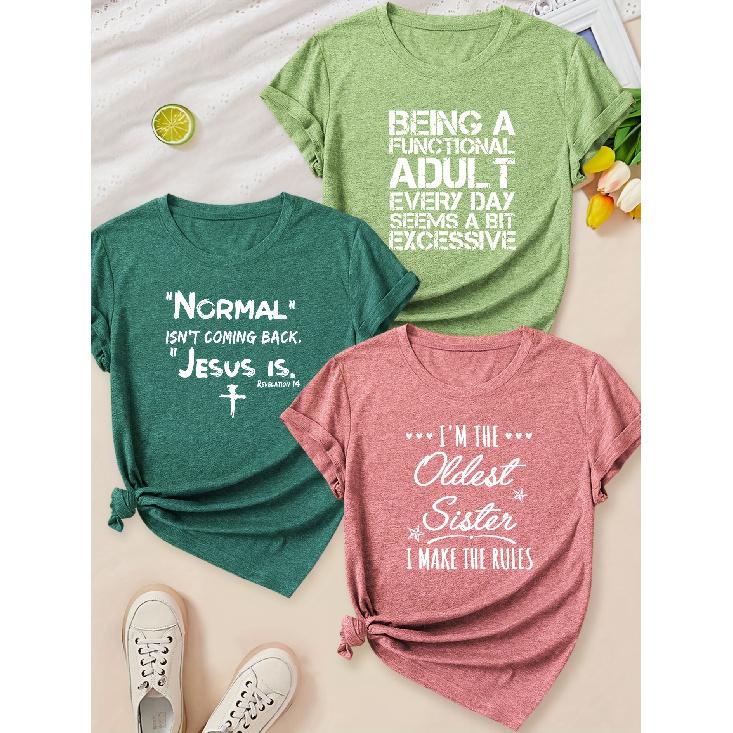 Fashionable ladies' elegant style, simple artistic letter combination gift print pattern, round neck3Short-sleeved shirt T Shirts for women in