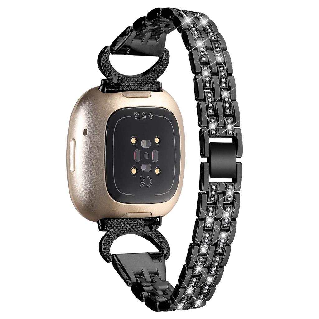 Для Fitbit Versa 4/Sense 2 Блестящий ремешок с декором из стразов, 5-звенный браслет из нержавеющей стали для часов