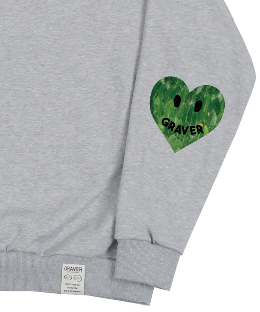 GRAVER [Unisex] Elbow Leaf Smile Heart Sweatshirt_Gray