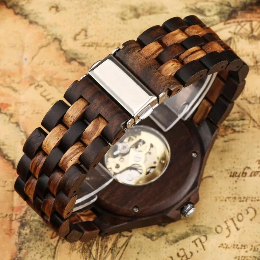 Vintage Mechanical Watches Men Watch Skeleton with Adjustable Bangle Clock Fashion Business Wristwatch Gifts Reloj De Madera