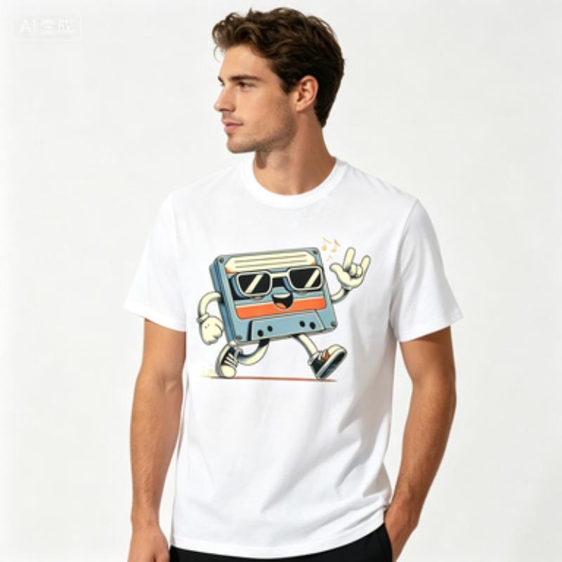 Retro Cassette Tape Tshirt Cool 80s Music Graphic Tee For Unisex Casual Top Black White