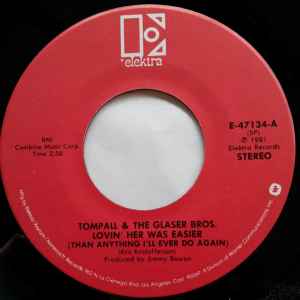 7-дюймовая пластинка TOMPALL GLASER & THE GLASER BROTHER - Любить ее было легче (Чем что-либо E47134 Elektra 1981 США Фолк Б/У