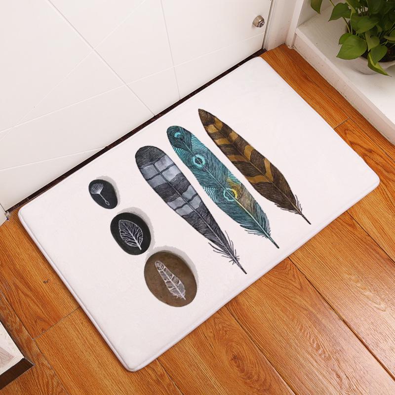 Non-slip Super Soft Carpet Color Feather Printing Bedroom Entrance Door Mat Balcony Living Room Welcome Mat