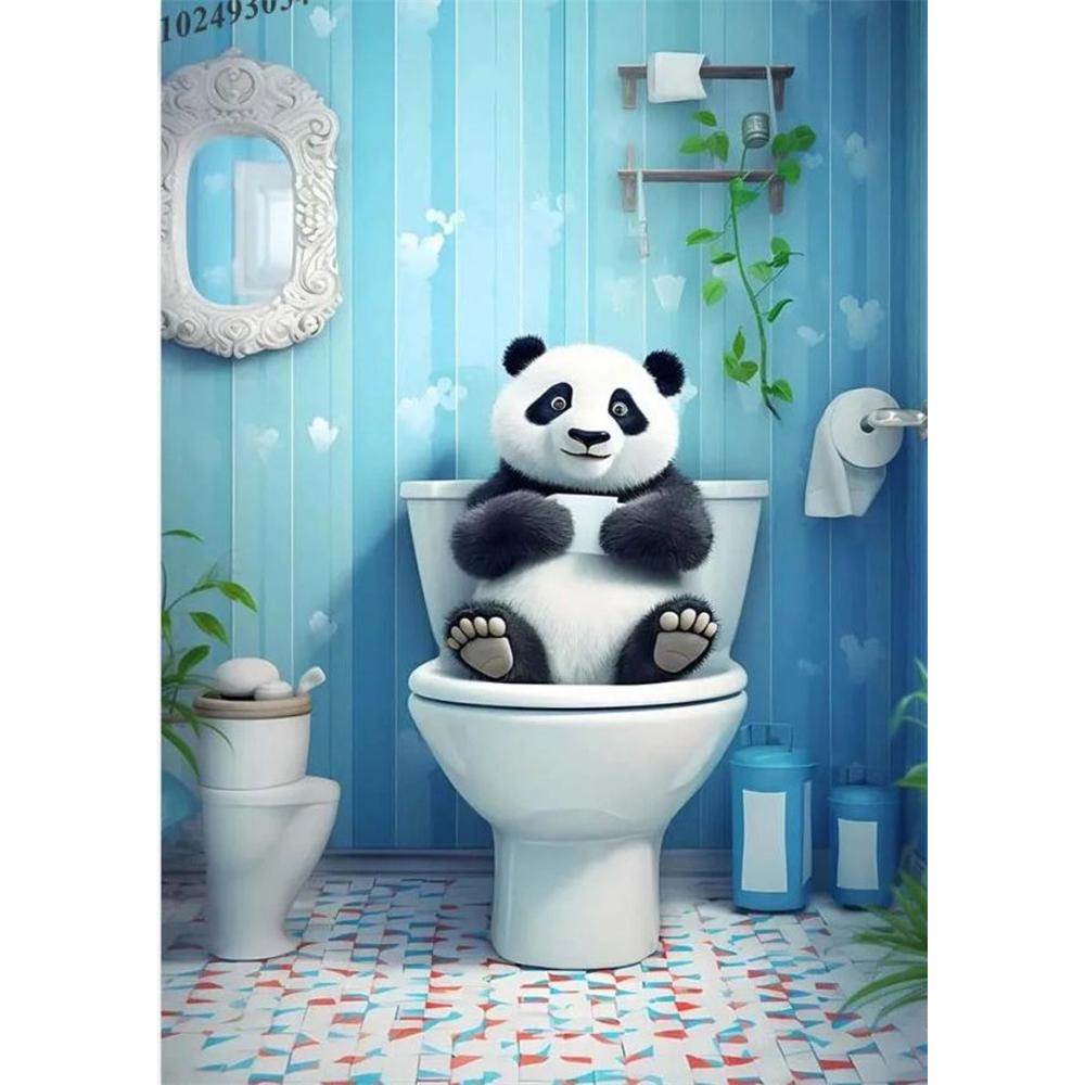 Собака сидит на унитазе и читает газету 5D DIY Алмазная живопись Вышивка крестом Полная выкладка Круглая вышивка Домашний декор Подарки