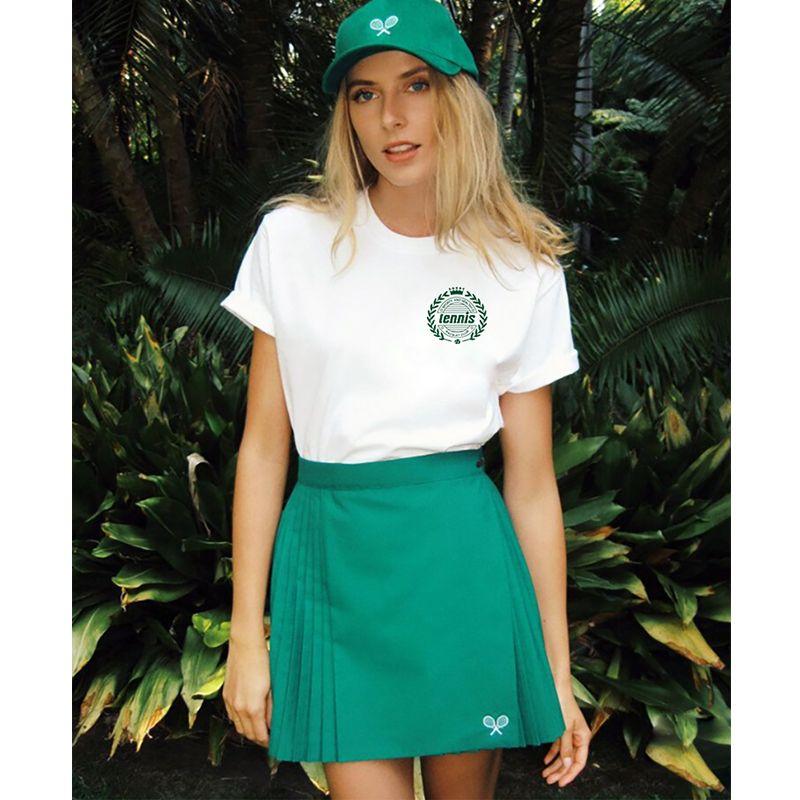 American Retro Sports Style Street Tennis Tennis Tennis Badge Print Loose Casual Short Sleeve T-shirt for Women