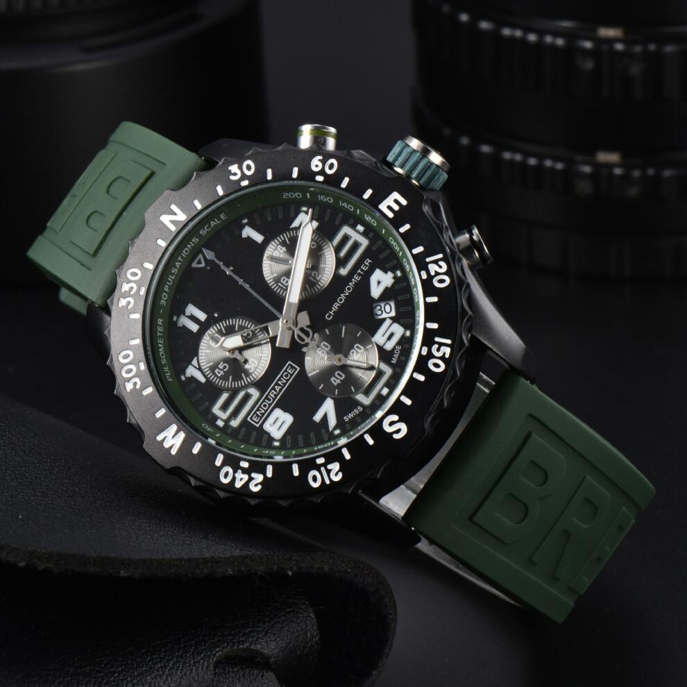 Men's Quartz Watch High-end Sports Multifunction Six Hands Professional 42mm Dial Silicone Strap Waterproof less