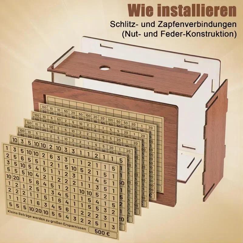 Копилка для денег 500/1000/2000/3000/5000/10000 евро, деревянная копилка для денег, многоразовая копилка с копилками для целей и чисел