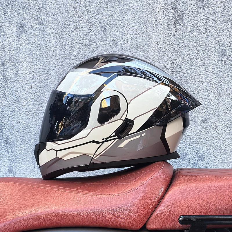Small Shell Helmet Peel-off Helmet Motorcycle Helmet Locomotive Double Lens Men's and Women's Four-season Motorcycle Cruise Helmet Large