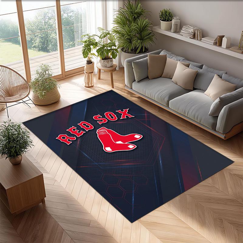 Boston Red Sox Crystal Velvet Carpet Soft Anti?Slip Floor Mat Comfortable Home Living Room Bedroom Decor Rug