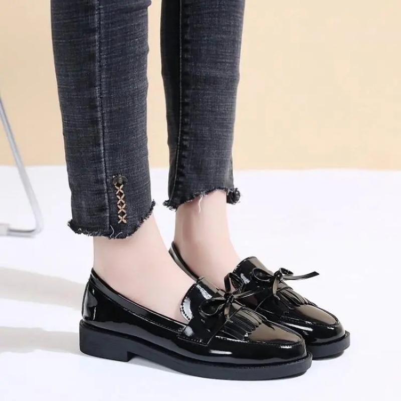 Shiny Small Leather Shoes Female British Style All-match Casual Single Shoes Female Bowknot Social Work Female Shoes Soft Leather