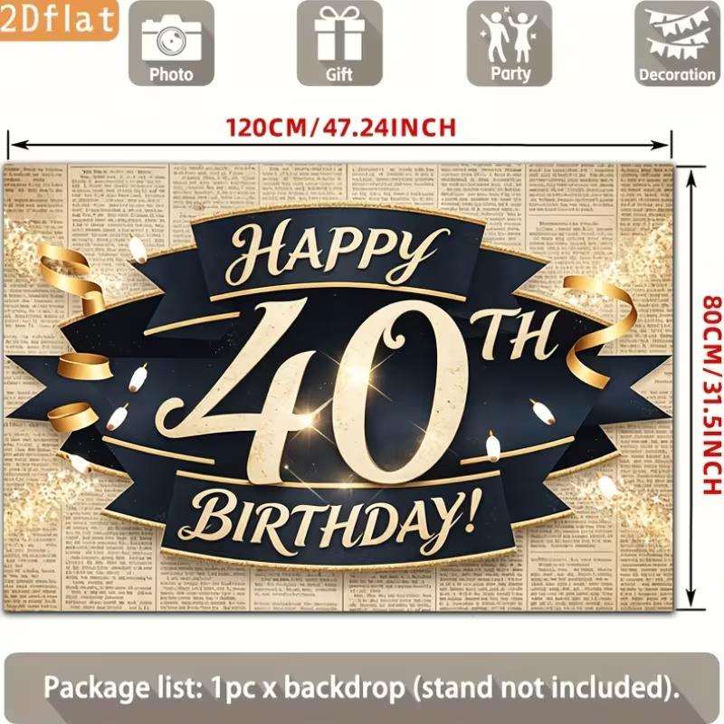 Двумерный ретро фон для 40-летия, Черно-золотая цифра "40", Фотофон, Декорация