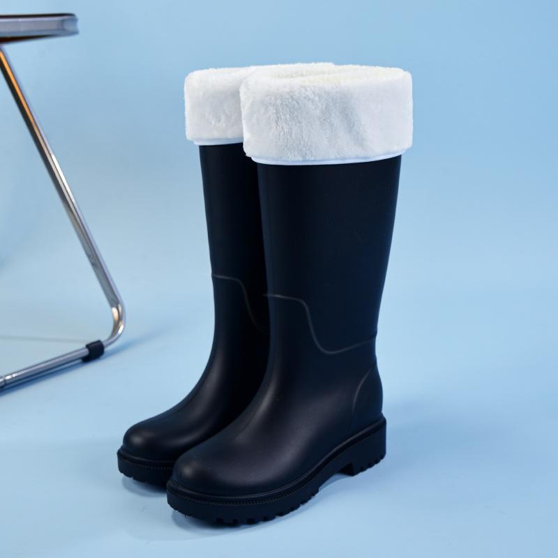 Модная дождевая обувь женская бархатная водная обувь водонепроницаемые и нескользящие резиновые сапоги с длинным голенищем водная обувь мягкая подошва удобные водные сапоги