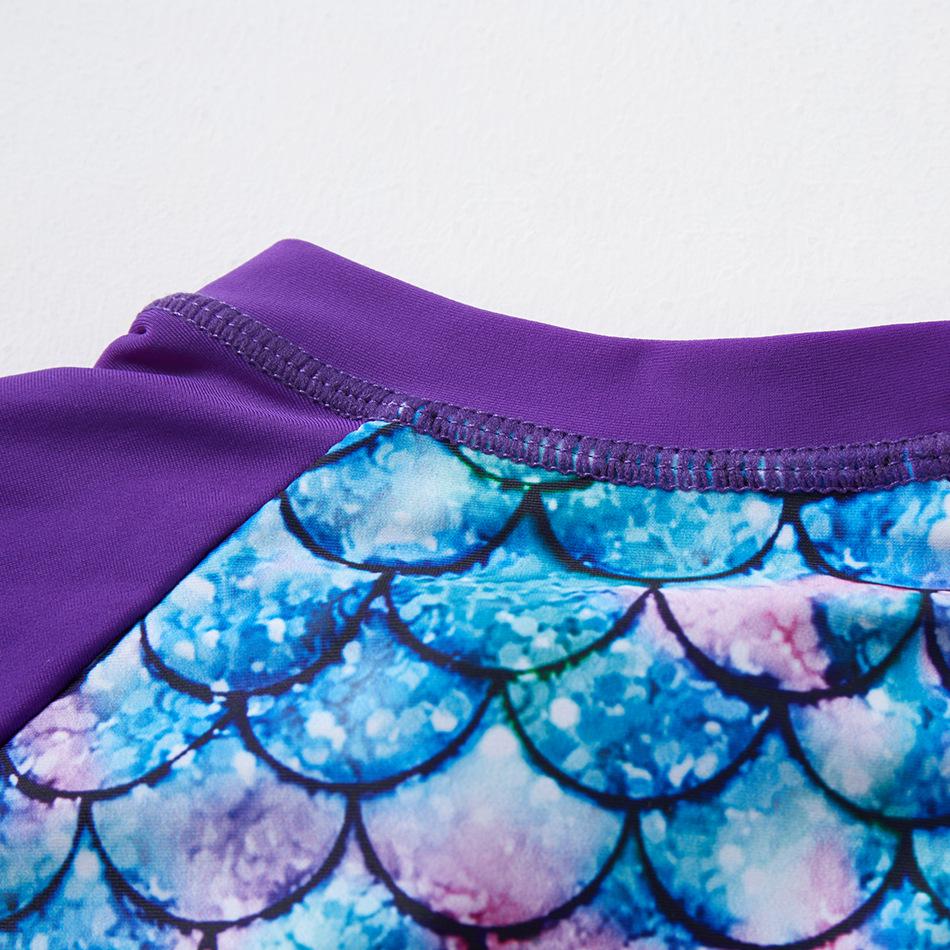 2025 Купальник с длинным рукавом для девочек, цельный, с рисунком рыбьей чешуи и защитой от солнца