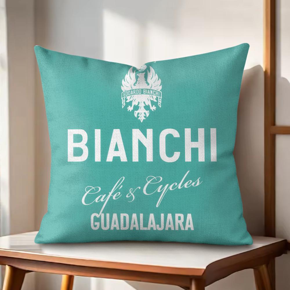 Luxury B-Bianchi Logo Cushion Cover Natural Linen Organic Fabric Double-Sided Printing Couch Pillow Covers Home Decor