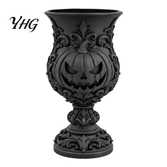 Unique Gift for Students 3D Printed Gothic Pumpkin Pen Holder, Retro European Style Relief Stationery Storage Organizer, Goblet Shape Desktop