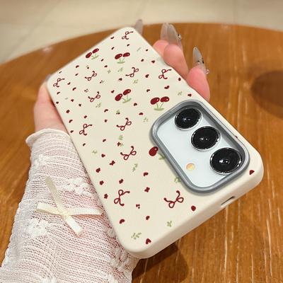 Чехол из мягкой кожи с принтом вишневого банта TPU с магнитной текстурой для Samsung S25 Ultra S24 FE S23 S22 S21, тонкий, с беспроводной зарядкой, матовый, противоударный, для телефона